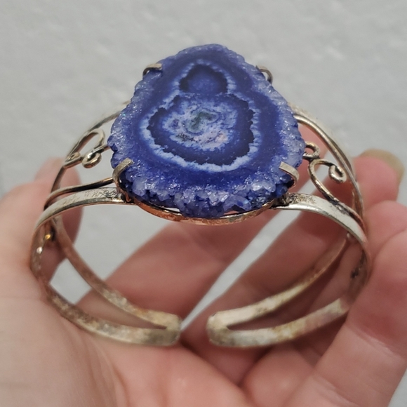 New Agate Geode Slice 925 Silver Bracelet. - Picture 4 of 11